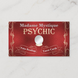 Carte De Visite Psychique Crystal Ball Or et Rouge