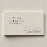 Carte De Visite Psychologist Neutral Linen Beige<br><div class="desc">Create a calm, grounded, and professional first impression with this Psychologist Neutral Linen Beige Business Card, designed for psychologists, therapists, counselors, and mental health professionals. Featuring a linen-inspired texture and soft beige neutral palette, this card conveys warmth, trust, and stability while maintaining a clean, modern aesthetic. The minimalist layout ensures...</div>