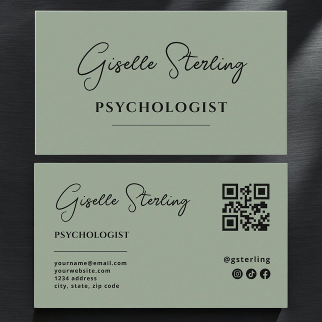 Carte De Visite Psychologist Sage Green QR Code (Créateur téléchargé)