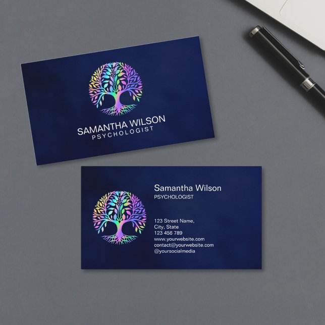 Carte De Visite Psychologist Therapy Counselor Psychiatrist Brain  (holographic brain tree logo)