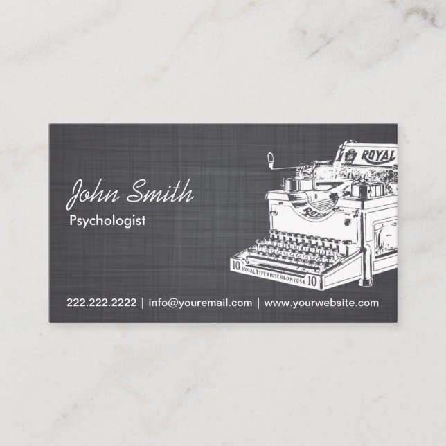 Carte De Visite Psychologue de la machine à écrire Vintage Linen (Devant)