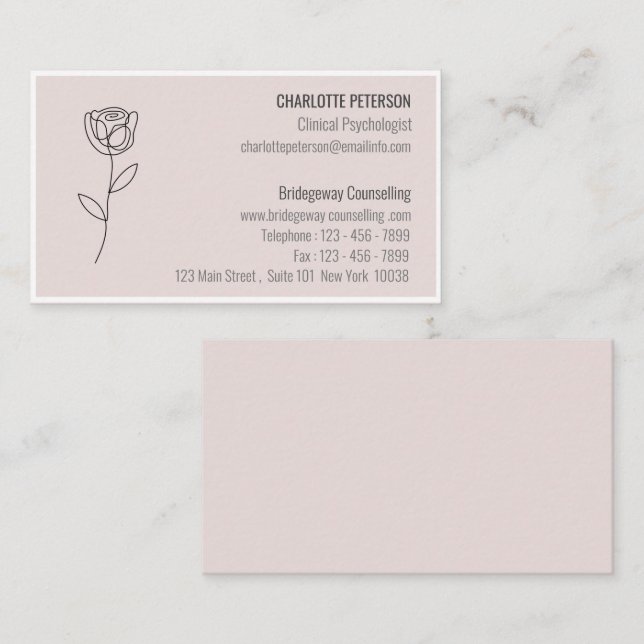 Carte De Visite Psychologue et Conseiller Rose Pastel (Devant / Derrière)