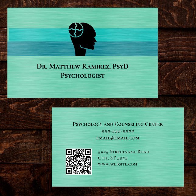 Carte De Visite Psychologue Psychiatre Métal Faux Sarcelle Code QR (Créateur téléchargé)