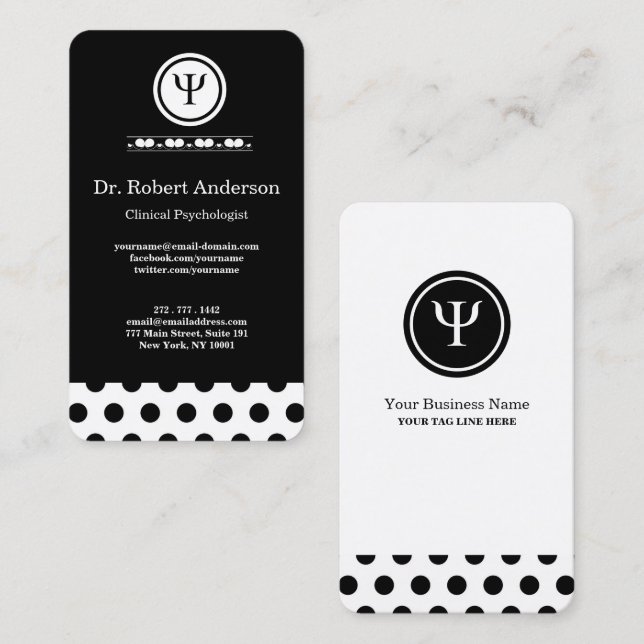 Carte De Visite Psychology Psi Symbol Clinical Psychologist  (Devant / Derrière)
