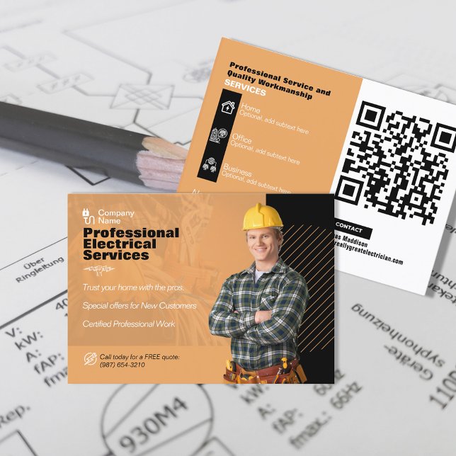 Carte De Visite Publicité de service d'électricien professionnel (Créateur téléchargé)