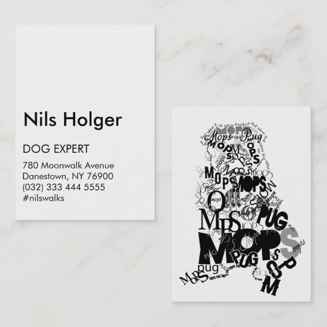 Carte De Visite Pug typographique, moderne, uniquement du texte (Devant / Derrière)