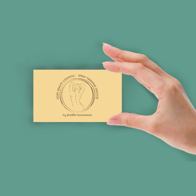 Carte De Visite Pulvérisateur doux jaune Tan Sculpture du corps Co (Yellow Cute Spray Tan Body Sculpting Contouring Business Card)