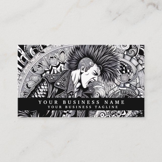 Carte De Visite Punk Rock Moderne Mohawk Colère (Devant)