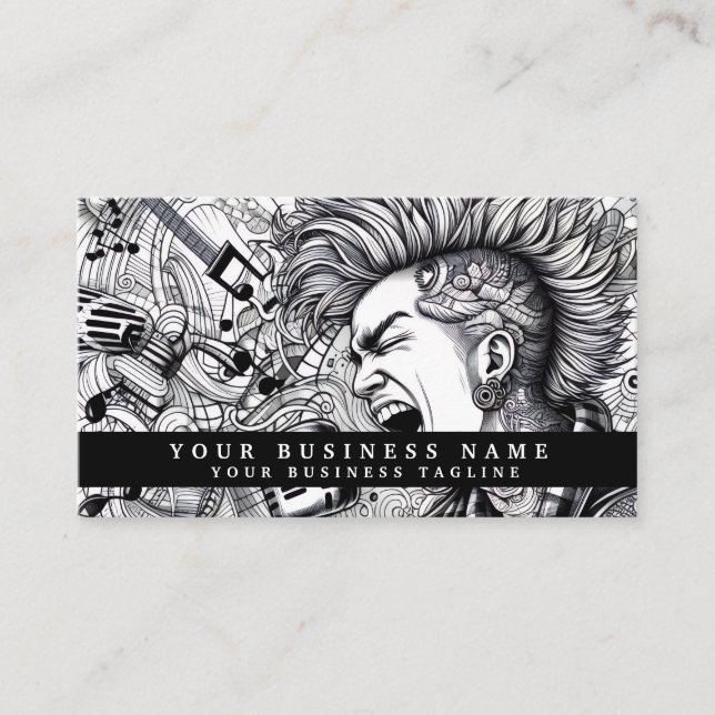 Carte De Visite Punk Rock Moderne Mohawk Colère (Devant)