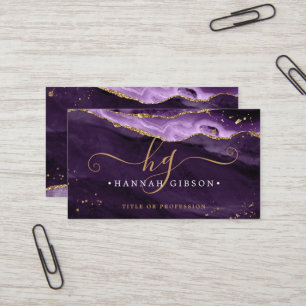 Carte De Visite Purple Agate Script Monogram Faux Gold Parties sci