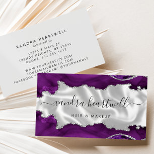 Carte De Visite Purple Argent Agate Blanc Luxe