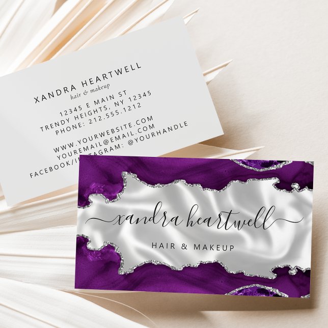 Carte De Visite Purple Argent Agate Blanc Luxe (Créateur téléchargé)