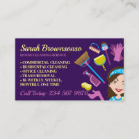 Purple Blue Janitorial Lady Cartoon Girl Cleaning