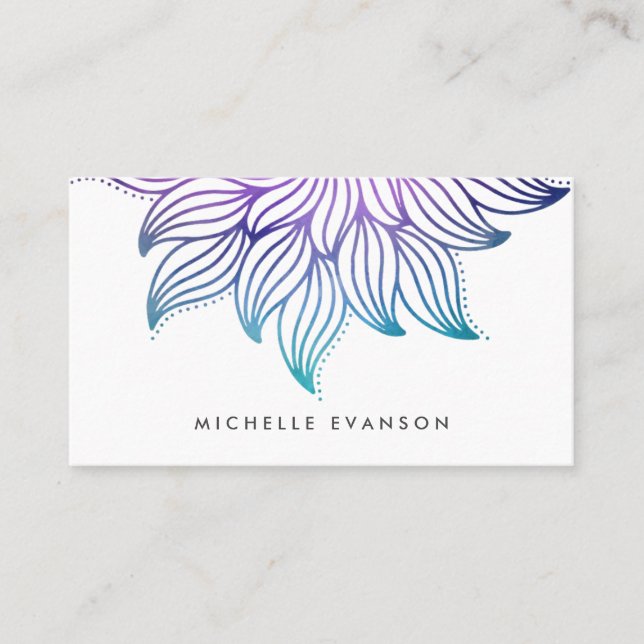 Carte De Visite Purple et Aqua Aquarelle Dégradé Floral Mandala (Devant)