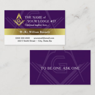 Carte De Visite Purple et or Freemason Grand Lodge Masonic