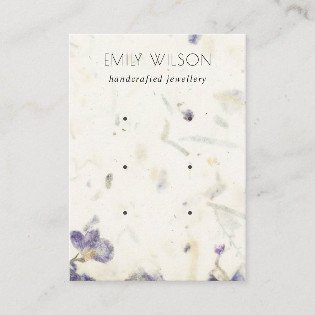 Carte De Visite Purple Floral Texture de papier à main 3 oreille (Devant)