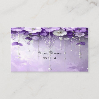 Carte De Visite Purple Flowers with Dangling Pearls Business Card