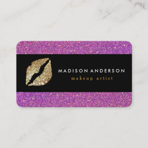Carte De Visite Purple Gliter Chic Gold Lips - Artiste de maquilla