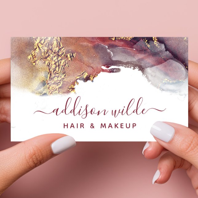 Carte De Visite Purple Gold Art Moderne Liquide Aquarelle d'encre  (Créateur téléchargé)