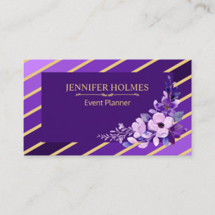 Carte De Visite Purple Gold Stripes Floral Event Planner