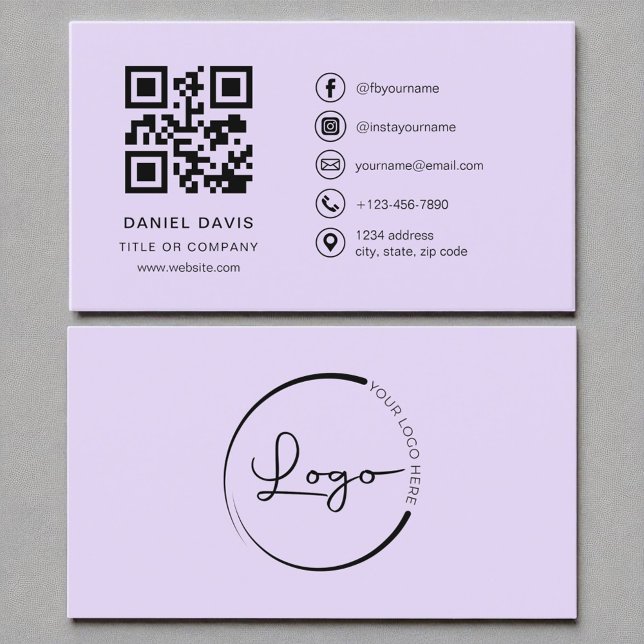 Carte De Visite Purple Lavender Professional Company Logo Code QR (Créateur téléchargé)