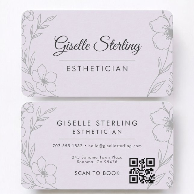 Carte De Visite Purple Lilac Floral Esthetician QR Code (Créateur téléchargé)