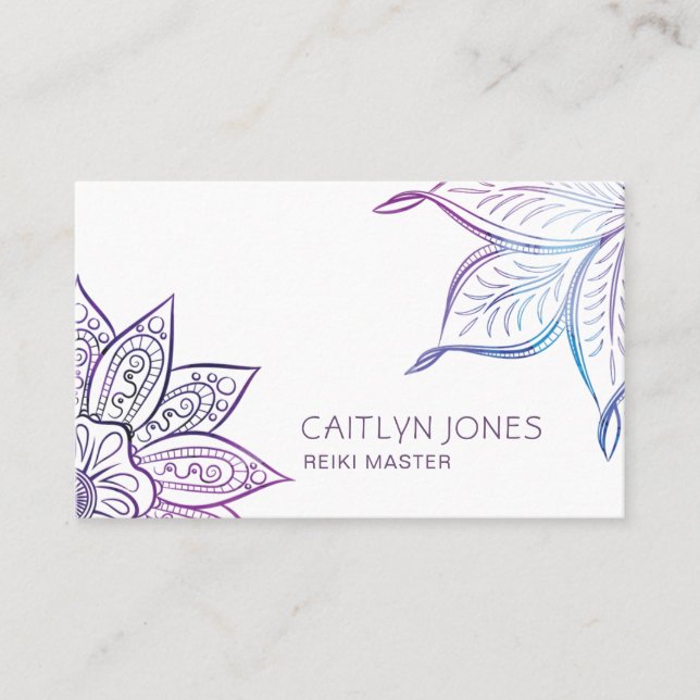 Carte De Visite Purple Lotus Motif Massage Ou Reiki Praticien (Devant)