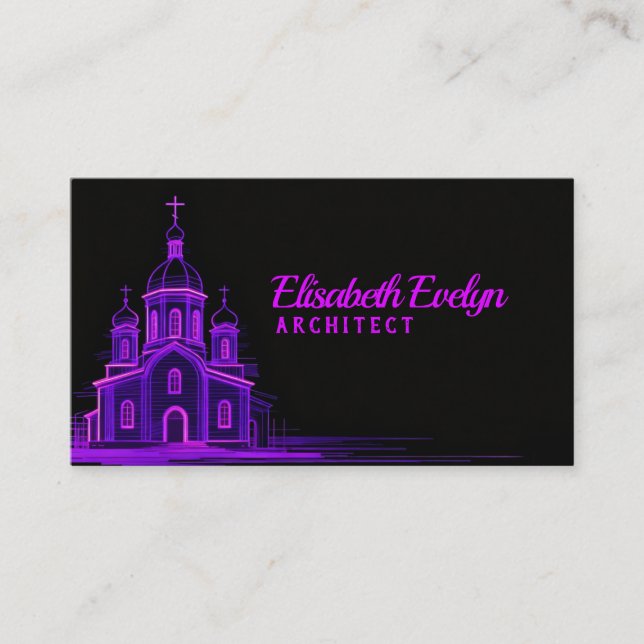 Carte De Visite Purple Orthodox Church Sketch on Black Background (Devant)
