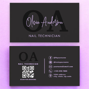 Carte De Visite Purple QR Code Nail Spécialiste Artiste Moderne