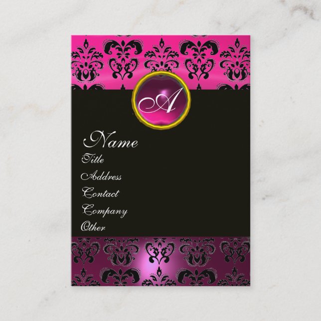 Carte De Visite PURPLE ROSE AMÉTHYST DAMASK MONOGRAM, or fuchsia (Devant)