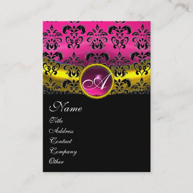 Carte De Visite PURPLE ROSE AMÉTHYST DAMASK MONOGRAM, or fuchsia (Devant)