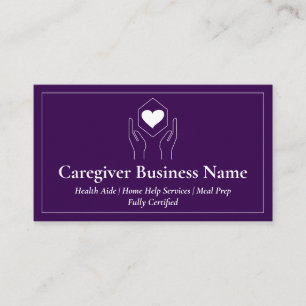 Carte De Visite Purple White Hand Heart Minimal aidant