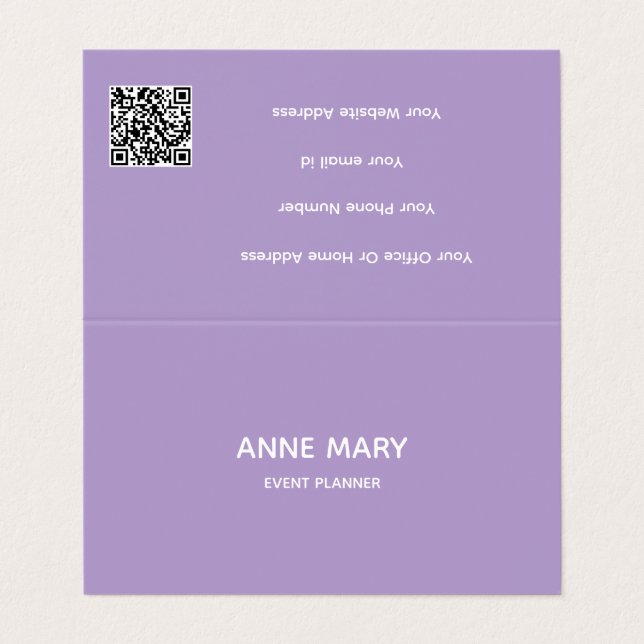 Carte De Visite Purple White Lavender Violet Professional QR Code  (Extérieur déplié)