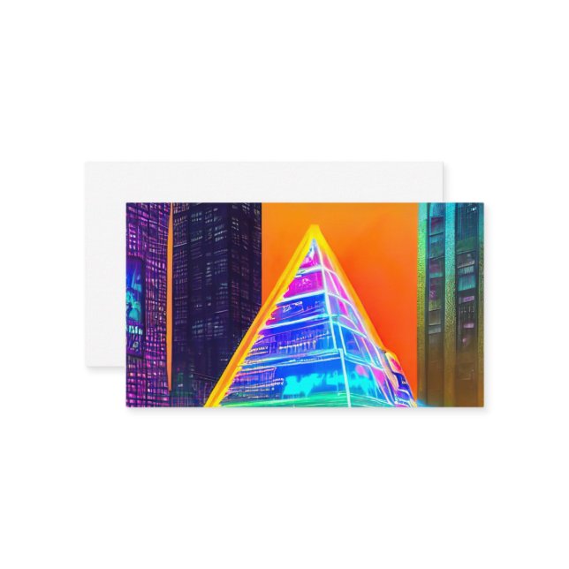 Carte De Visite Pyramide holographique de Neon Futuristic (Devant/Arrière en situation)