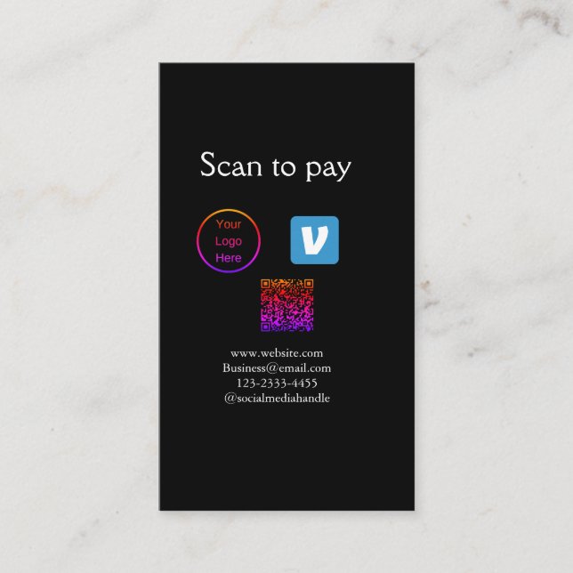 Carte De Visite Q R code venmo scanner pour payer ajouter le logo  (Devant)