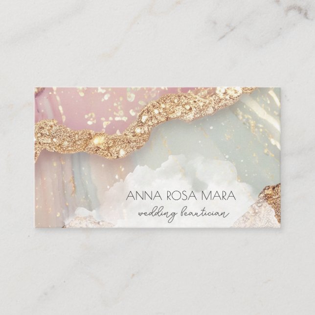 Carte De Visite *~* QR Agate Aqua Mauve Gold Parties scintillant A (Devant)