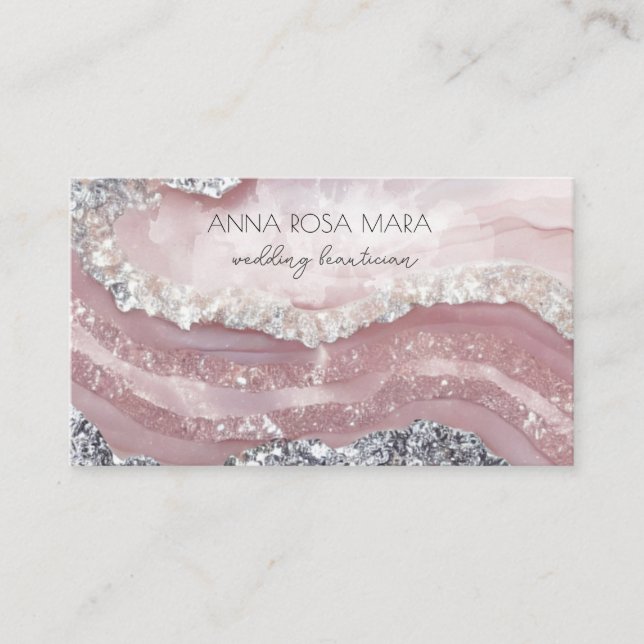 Carte De Visite *~* QR Agate PINK Parties scintillant en argent Gl (Devant)