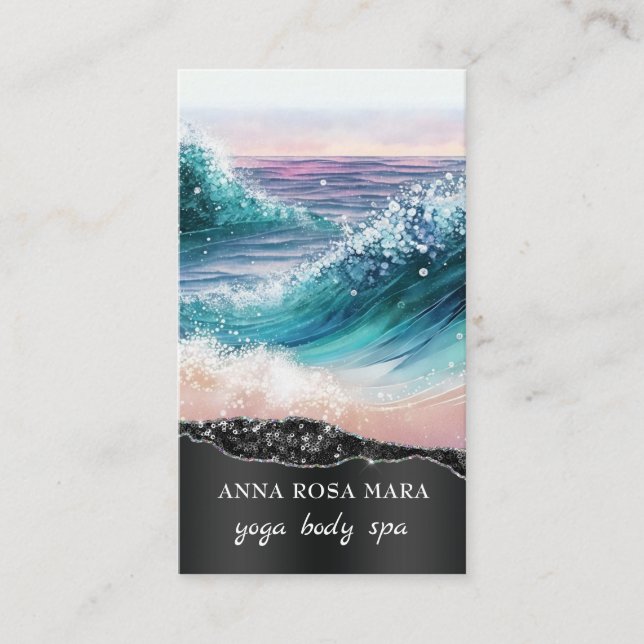 Carte De Visite *~* QR AR7 Nautical Beach Sand Waves Sea Art Ocean (Devant)