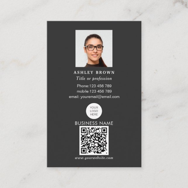 Carte De Visite Qr code à barres scannable logo moderne photo (Devant)
