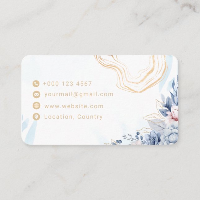 Carte de visite QR Code à ligne dorée et motif flo (Dos)