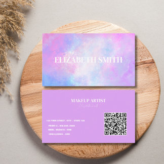 Carte de visite QR Code Abstrait Aquarelle Violett