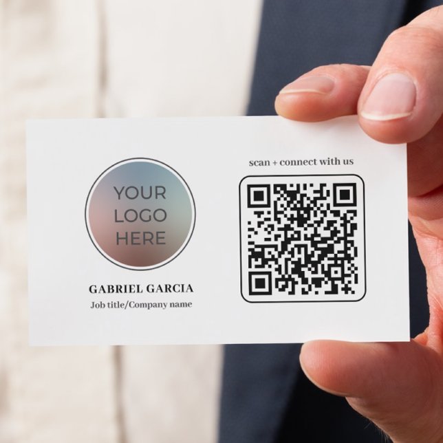 Carte de visite QR Code avec logo moderne (Front side of card shown in 3.5 x 2.0 inch, add your company name and details on the backside.)