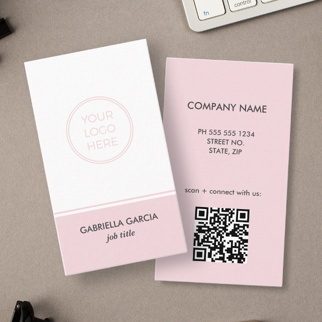 Carte de visite QR Code avec logo simple rose blus (Card is shown in 3.5 x 2 inches. Choose size, corner and paper type. Packs come in 50 cards.)