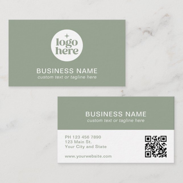 Carte de visite QR Code avec logo vert moderne (Devant / Derrière)