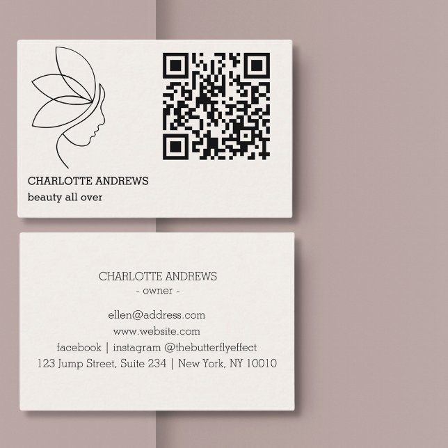 Carte De Visite QR code, beauté, logo, ligne art noir (QR code, beauty, logo, line Art Black Business Card)