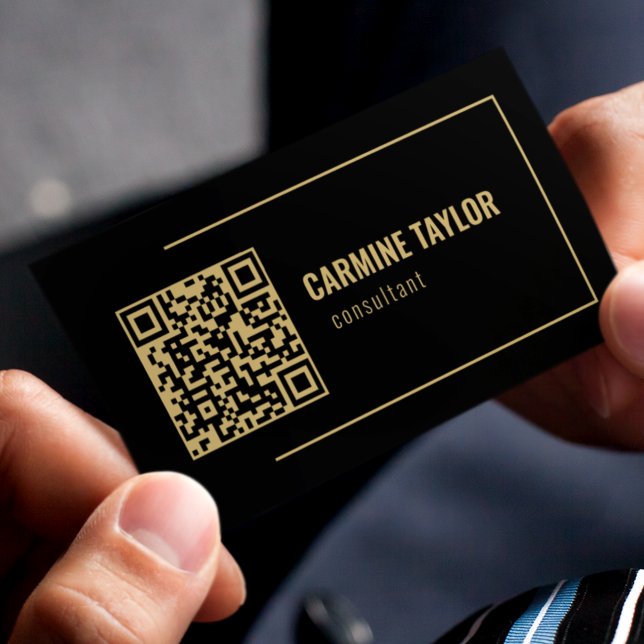 Carte De Visite QR Code Black and Gold Consultant (Créateur téléchargé)