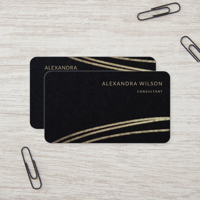 Carte De Visite QR Code Black Gold Signature Elegant Professionnel (Devant/Arrière en situation)