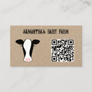 Carte De Visite QR Code Black White Vache Farm Green Kraft