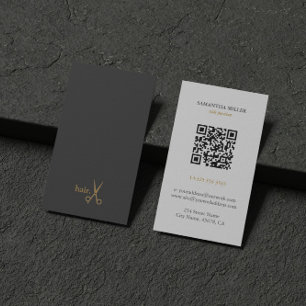 Carte De Visite QR Code blanc gris or minimaliste cheveux