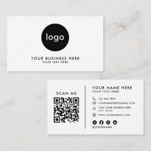 Carte de visite QR Code blanc minimaliste avec log